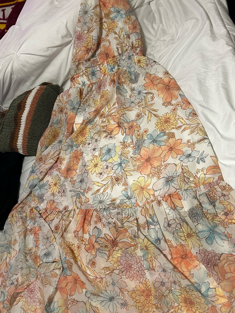 Floral Maxi Dress in Soft Pastel Bouquet, halter neck